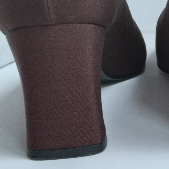 Stuart Weitzman Y2K Brown Sateen /Grosgrain Pumps Square Toe 3" Block Heels Sz 8 - Picture 6 of 10